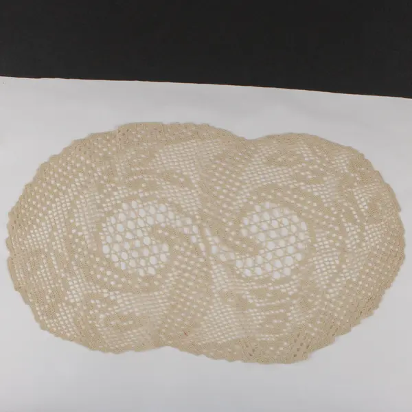 Beige Filet Crochet Oval Table Runner Doily 19 x 11 Inch