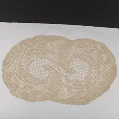 Beige Filet Crochet Oval Table Runner Doily 19 x 11 Inch