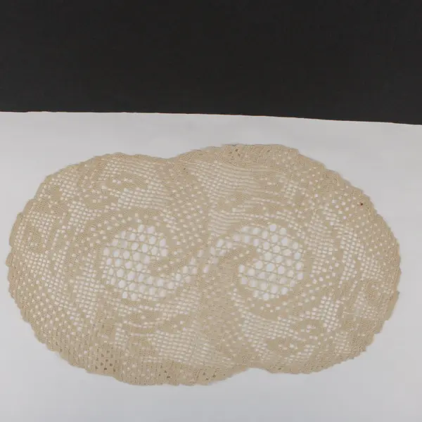 Beige Filet Crochet Oval Table Runner Doily 19 x 11 Inch