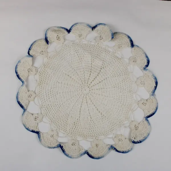 Lot of 3 Hand Crochet Blue White Round Ruffle Edge Doilies