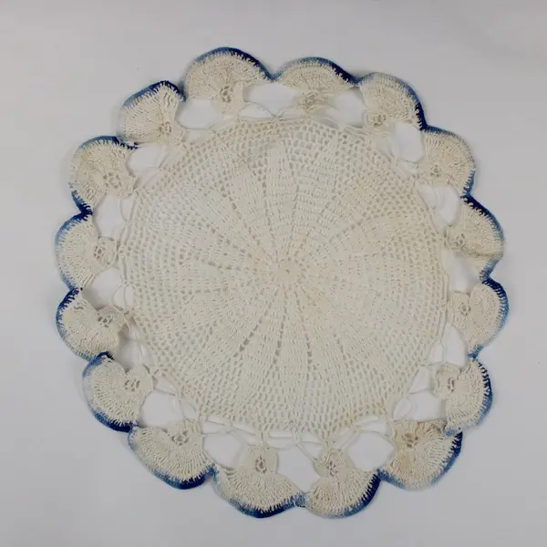 Lot of 3 Hand Crochet Blue White Round Ruffle Edge Doilies