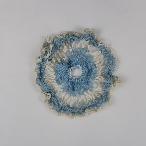 Lot of 3 Hand Crochet Blue White Round Ruffle Edge Doilies