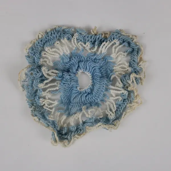 Lot of 3 Hand Crochet Blue White Round Ruffle Edge Doilies