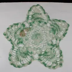 Lot of 2 Handmade Crochet Doilies Green White Cream Lace