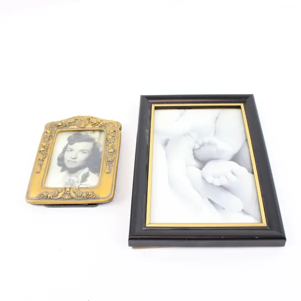 Lot of 2 Picture Frames Gold Tone Ornate & Black Home Decor