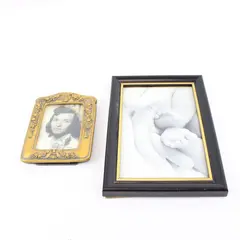 Lot of 2 Picture Frames Gold Tone Ornate & Black Home Decor