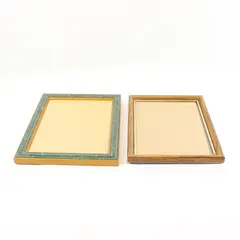 Lot of 2 Picture Frames Green Gold and Brown Wood Frame