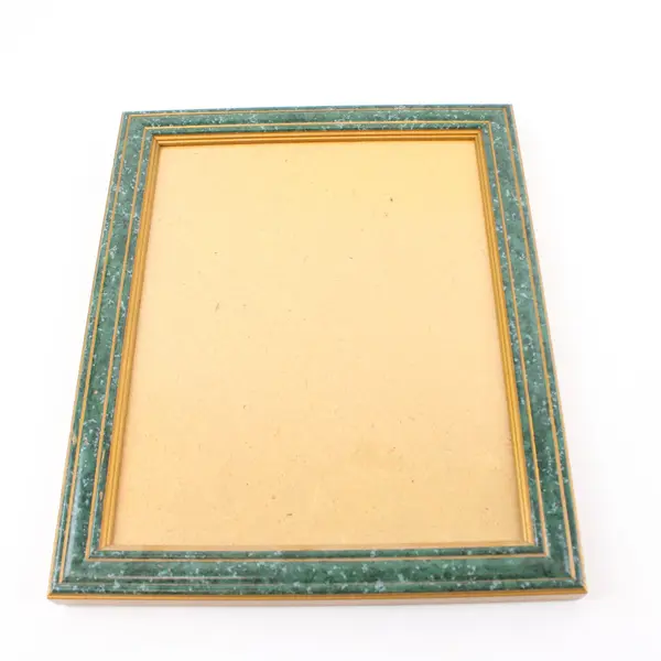 Lot of 2 Picture Frames Green Gold and Brown Wood Frame