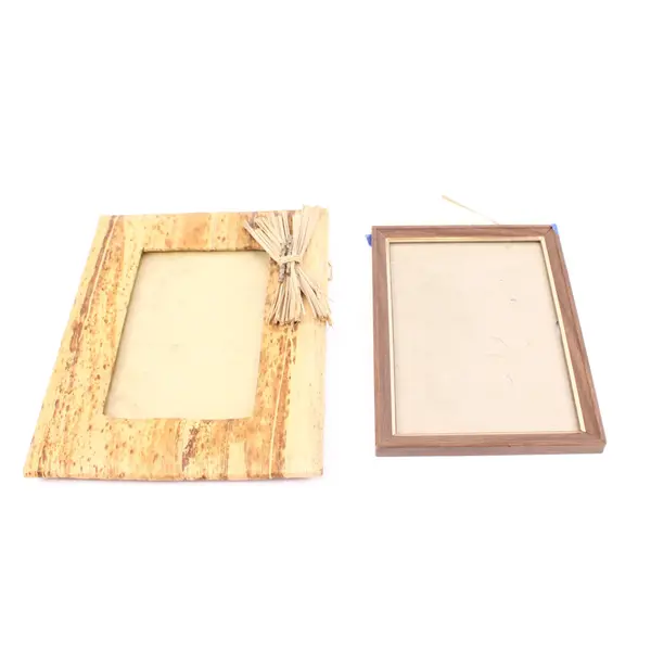 Lot of 2 Picture Frames Banana Leaf Birch Bark & Brown