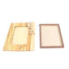 Lot of 2 Picture Frames Banana Leaf Birch Bark & Brown