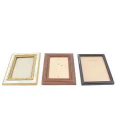 Lot of 3 Picture Frames 5x7 & 3.5x5.5 Wood Black Distressed Gold/Pale Blue