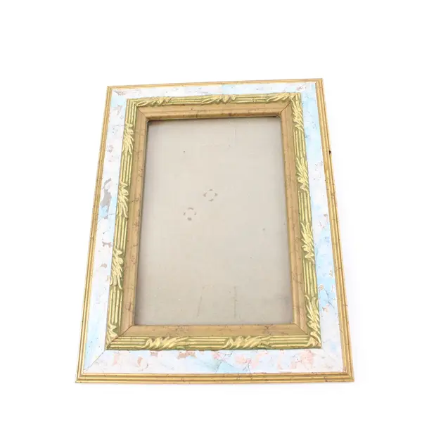 Lot of 3 Picture Frames 5x7 & 3.5x5.5 Wood Black Distressed Gold/Pale Blue