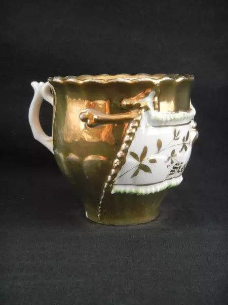 Vintage Gold Gilded Sister Tea Cup with Applied Flowers Pre-owned