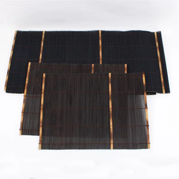 3 Piece Black Bamboo Table Runner & Placemat Set Dining Decor