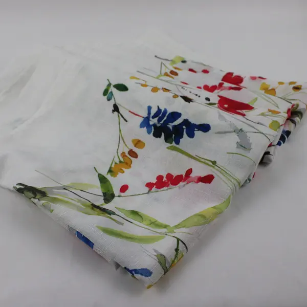 White Multicolor Floral Polyester Tablecloth 82 x 58 Inch