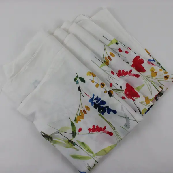 White Multicolor Floral Polyester Tablecloth 82 x 58 Inch