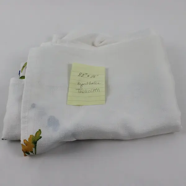 White Multicolor Floral Polyester Tablecloth 82 x 58 Inch