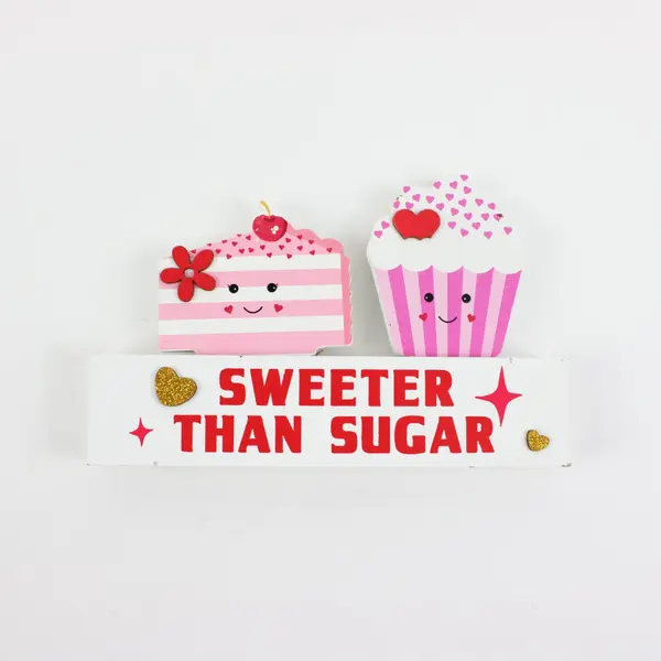 Valentine's Day Wooden Cupcake Cake Slice Display Sweeter Than Sugar Decor