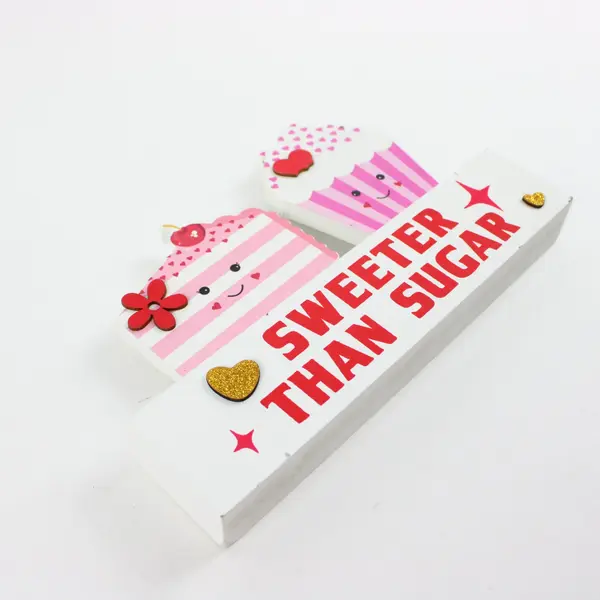 Valentine's Day Wooden Cupcake Cake Slice Display Sweeter Than Sugar Decor
