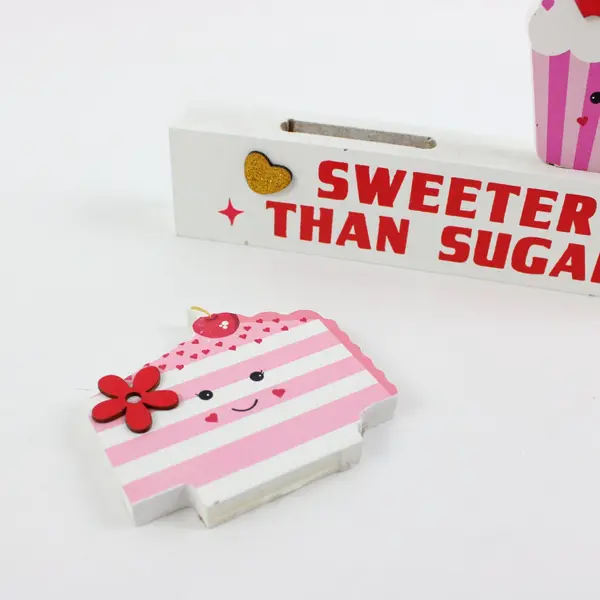 Valentine's Day Wooden Cupcake Cake Slice Display Sweeter Than Sugar Decor