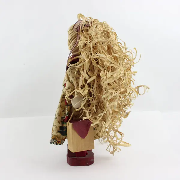 Decorative Wooden Doll Blonde Straw Hair Patterned Dress Shoes 13.5in