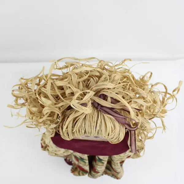 Decorative Wooden Doll Blonde Straw Hair Patterned Dress Shoes 13.5in