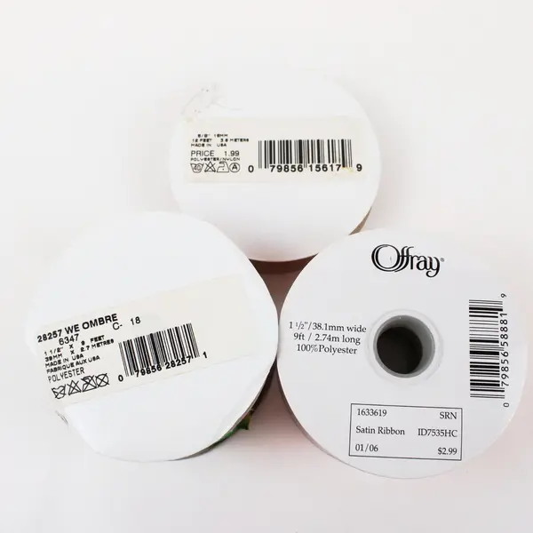 Offray Ribbon Lot of 3 Assorted Woven Ombre Satin Polyester 2 Sealed 1 Used