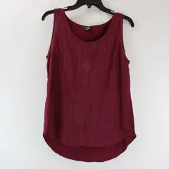 Eddie Bauer Women's Maroon Embroidered Sleeveless Tank Top M Boho Lightweight