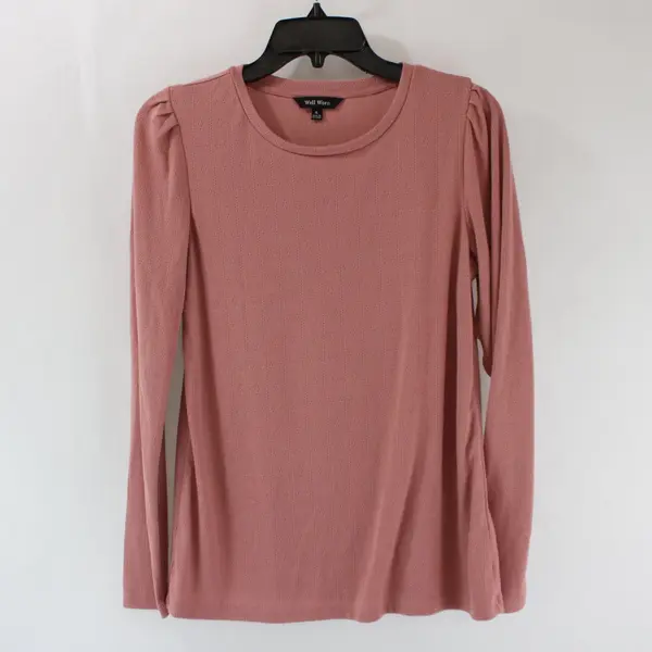 Well Worn Women's Pink Pointelle Puff Shoulder Top Small
