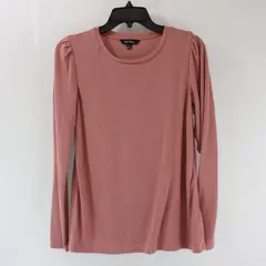 Well Worn Women's Pink Pointelle Puff Shoulder Top Small