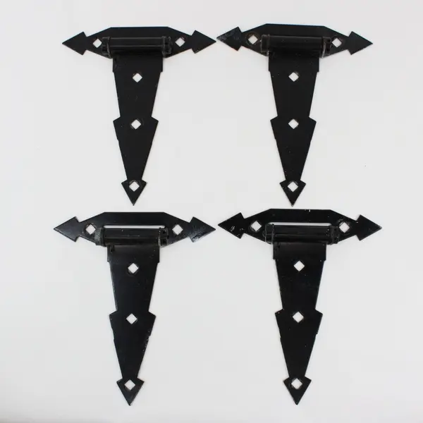 Set of 4 Heavy-Duty Black Metal Decorative Gate Barn Door Hinges, No Hardware 