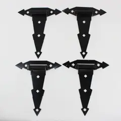 Set of 4 Heavy-Duty Black Metal Decorative Gate Barn Door Hinges, No Hardware 