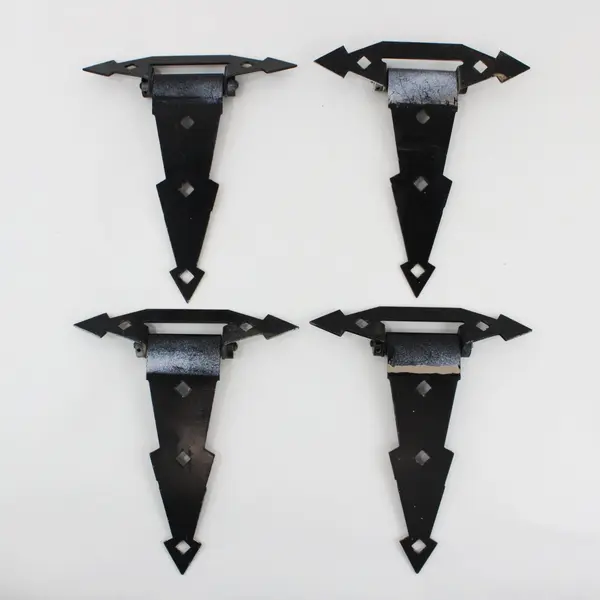 Set of 4 Heavy-Duty Black Metal Decorative Gate Barn Door Hinges, No Hardware 