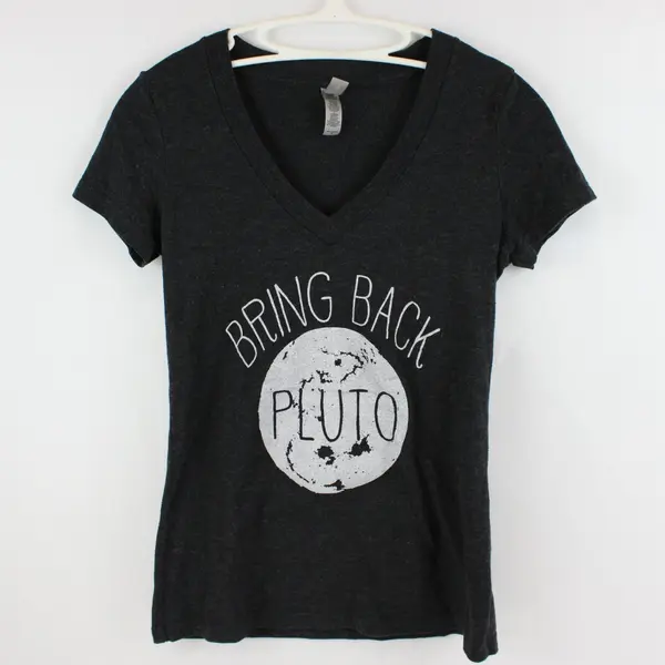 Next Level Apparel Bring Back Pluto Dark Gray V-Neck T-Shirt Small