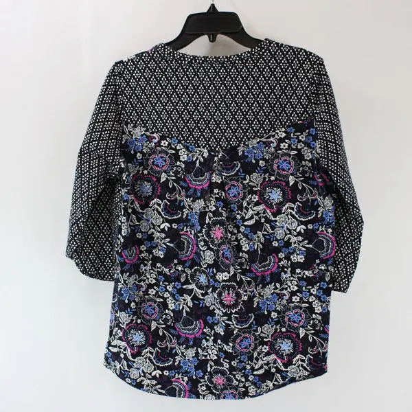 Tribal Women's Small Purple Blue Floral 3/4-Sleeve V-Neck Top