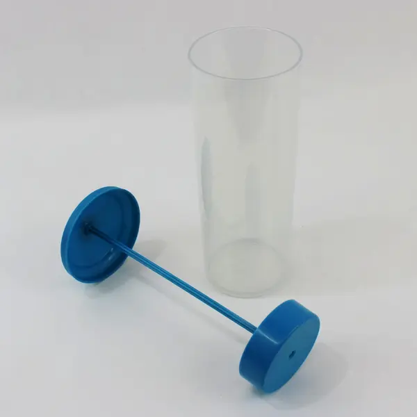 Transparent Straw Dispenser Holder with Blue Lid Weighted Base