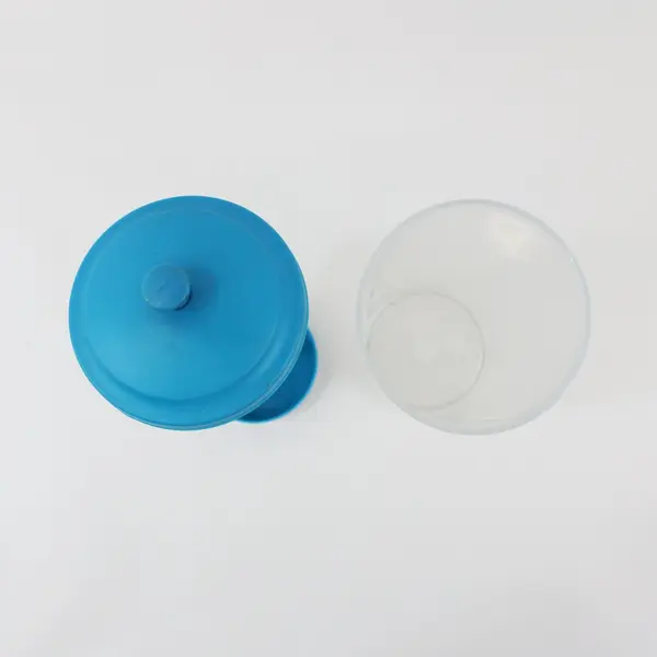Transparent Straw Dispenser Holder with Blue Lid Weighted Base