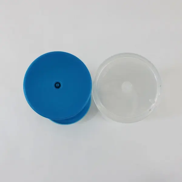 Transparent Straw Dispenser Holder with Blue Lid Weighted Base