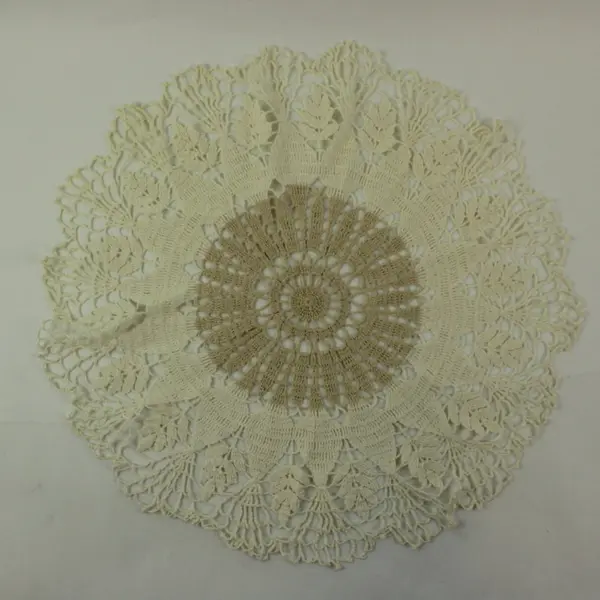 White & Beige Hand Crocheted Lace Doily Round Floral Table Centerpiece