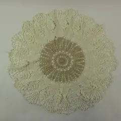 White & Beige Hand Crocheted Lace Doily Round Floral Table Centerpiece