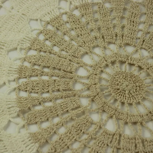 White & Beige Hand Crocheted Lace Doily Round Floral Table Centerpiece
