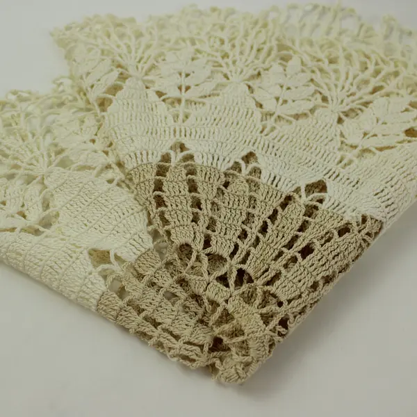 White & Beige Hand Crocheted Lace Doily Round Floral Table Centerpiece