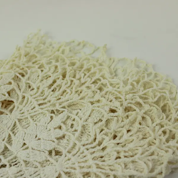 White & Beige Hand Crocheted Lace Doily Round Floral Table Centerpiece