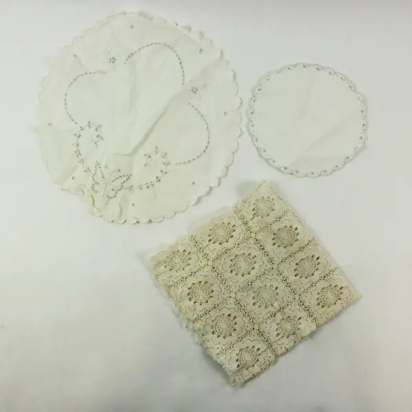 Lot of 3 Assorted Embroidered Lace & Crochet Doilies White Ivory Linens