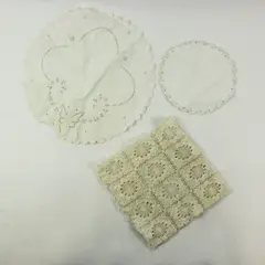 Lot of 3 Assorted Embroidered Lace & Crochet Doilies White Ivory Linens