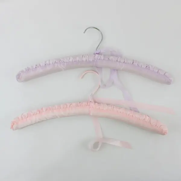Lot of 5 Padded Fabric-Covered Clothes Hangers Black Pink Gold Lavender