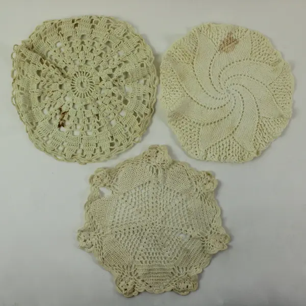 Lot of 3 Handmade Crochet Lace Table Doilies White/Off White