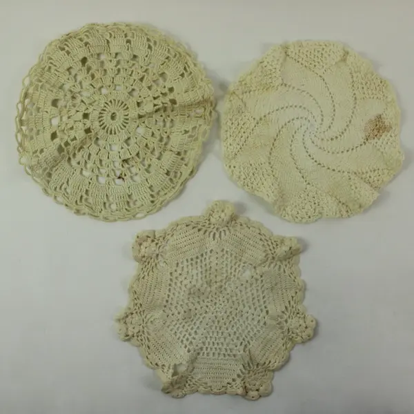 Lot of 3 Handmade Crochet Lace Table Doilies White/Off White