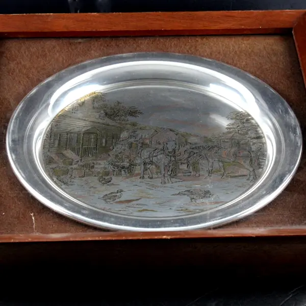 Reed & Barton Currier & Ives Framed Preparing for Market Collectors Plate 