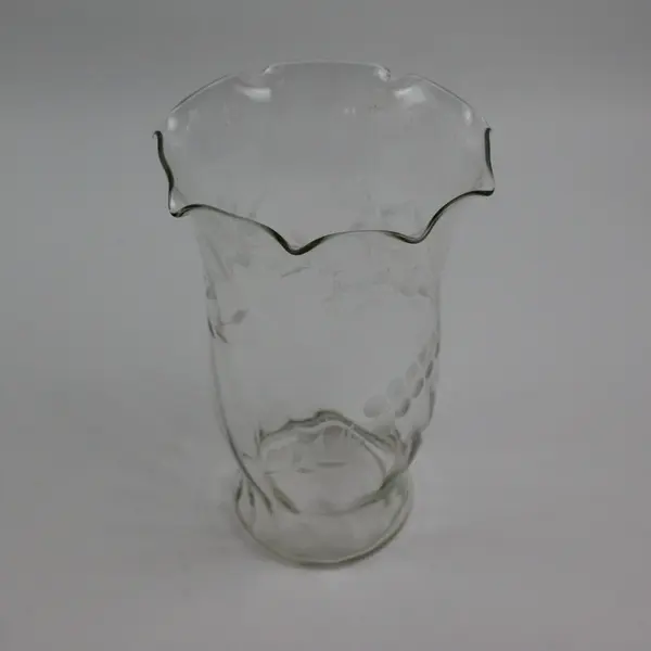 Etched Floral Vine Glass Vase 8 Inch Decorative
